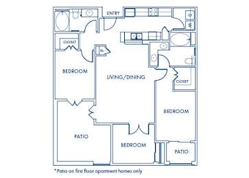 Floor Plan  Three bedroom floor plan at Caprielle Apartments in San Diego CA