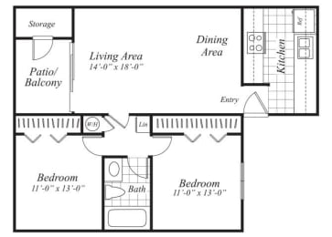 Floor Plan  two bedroom one bathroom floor plan at canyon rim