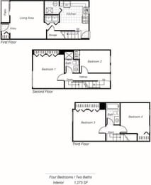 Floor Plan  D1 Townhome floor plan at Parklane Apartments
