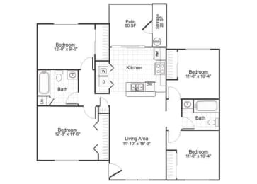 Floor Plan  four bedroom floor plan at paradise oaks apartments