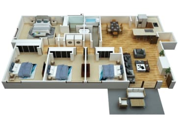 Floor Plan  Four bedroom floor plan at Woodcreek Apartments in Las Vegas NV
