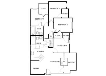 Floor Plan  Four bedroom Floor plan Image at Cypress View Villas Apartments in Weatherford, TX