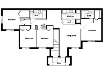 Floor Plan  Four bedroom two bathroom floor plan image at Running Brook Apartments in Miami FL