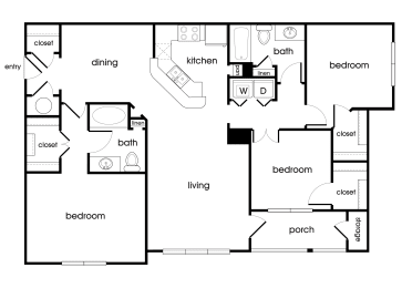 Floor Plan  Three bedroom two bathroom floor plan image at Lakeside Vista