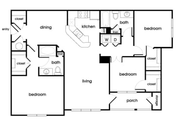 Floor Plan  Three bedroom two bathroom floor plan image at Longwood Vista