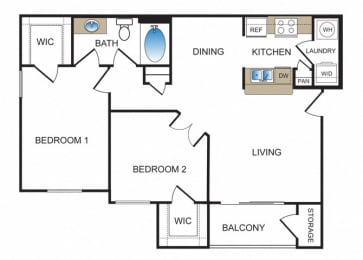 Floor Plan  Two bedroom floor plan at Kensley Apartment Homes