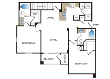 Floor Plan  Two bedroom floor plan at Kensley Apartment Homes