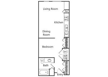 Floor Plan  Studio floor plan at Riverpark Apartments in Redmond WA