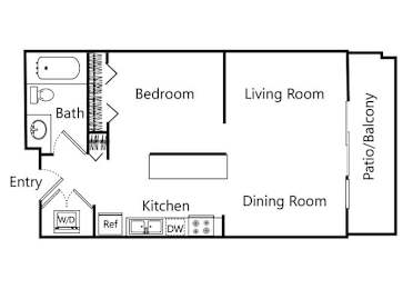 Floor Plan  Studio floor plan at Riverpark Apartments in Redmond WA