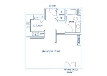 Floor Plan  Studio floor plan at Caprielle Apartments in San Diego CA