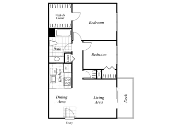 Floor Plan  Two bedroom one bathroom B1 floorplan at Timberleaf Apartments in Lakewood, CO