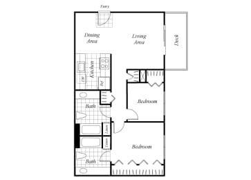 Floor Plan  Two bedroom two bathroom B2 floorplan at Timberleaf Apartments in Lakewood, CO