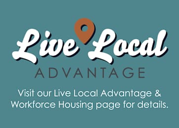 Floor Plan  A graphic with the text "Live Local ADVANTAGE" and a prompt to visit a housing page for details.