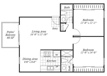 Floor Plan  two bedroom floor plan at Turnleaf Apartments