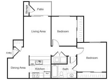 Floor Plan  Two bedroom floor plan at Valley Ridge Apartments in Lewisville TX