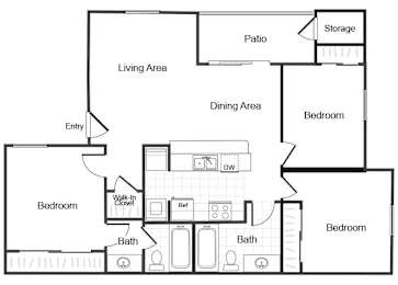Floor Plan  Two bedroom floor plan at Valley Ridge Apartments in Lewisville TX