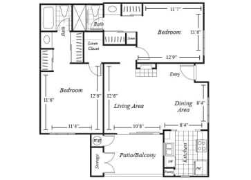 Floor Plan  two bedroom floor plan at westbrook apartments
