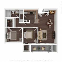 A floor plan of a house with a kitchen, living room, and two bedrooms.