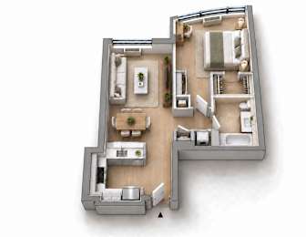 A floor plan of a house with a kitchen, living room, and bedrooms.