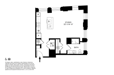C- Studio Floor Plan at The Stott, Detroit, Michigan.