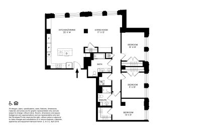 K- Two Bedrooms Two Bathrooms Floor Plan at The Stott, Detroit, Michigan.