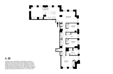 M- Three Bedrooms Two Bathrooms Floor Plan at The Stott, Detroit, Michigan.