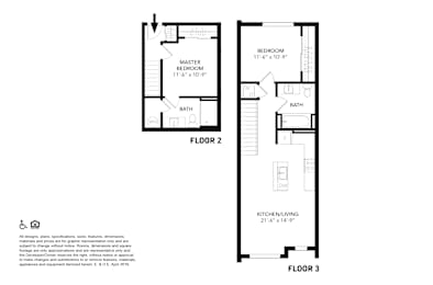 A floor plan of a two-story apartment with dimensions of each room.