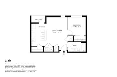 A black and white image of a floor plan for a home with a living room, kitchen, dining room, bedroom, and bathroom.