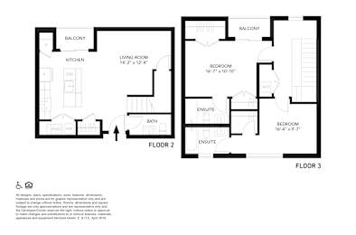 A black and white image of a floor plan for a house with two bedrooms, a living room, a kitchen, and two bathrooms.