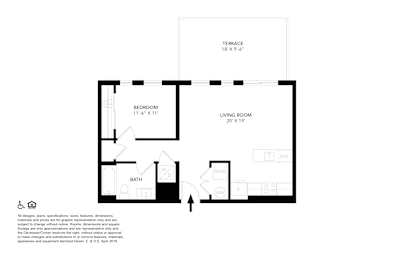 A black and white image of a floor plan for a small apartment.