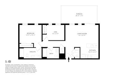 A floor plan of a house with a bedroom, living room, kitchen, and bathroom.