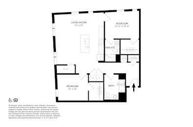 A black and white image of a floor plan for a small apartment.
