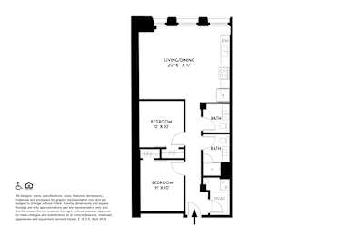 A black and white image of a floor plan for a small apartment.
