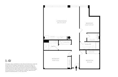 A floor plan of a house with a living room, dining room, and three bedrooms.