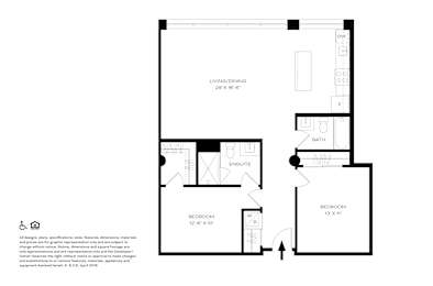 A floor plan of a house with two bedrooms, a living room, a bathroom, and an en-suite bathroom.