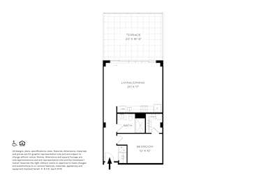 A drawing of a floor plan for a small house with a bathroom and bedroom.