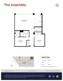 2 Bedroom A  2 Bathroom Floor Plan at The Assembly, Detroit