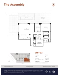 C3 3 Bedroom 2 Bathroom Floor Plan at The Assembly, Detroit, MI, 48216