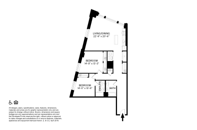 2 Bedroom 2 Bathroom Y Floor plan at The May, Cleveland, OH, 44114