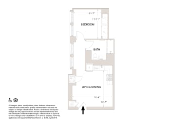 I One Bedroom Floor Plan at Book Tower, Detroit, MI, 48226