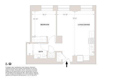 K One Bedroom Floor Plan at Book Tower, Detroit, MI, 48226