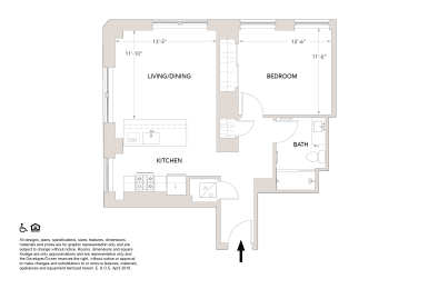 M One Bedroom Floor Plan at Book Tower, Detroit, MI, 48226