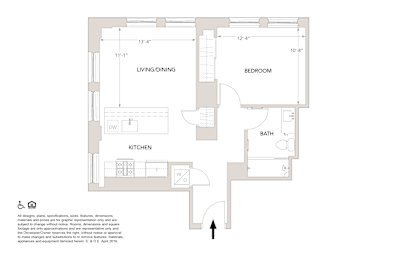 M3 One Bedroom Floor Plan at Book Tower, Detroit, MI, 48226