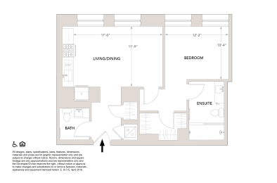 P- 1 Bedroom 1.5 Bathroom Floor Plan at Book Tower, Detroit, MI, 48226