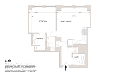 Q2 One Bedroom 1.5 Bathrooms Floor Plan at Book Tower, Detroit, MI, 48226