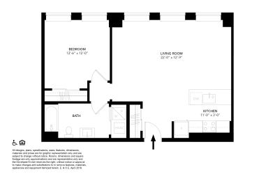 Unit J- One Bedroom Floor Plan at The Press/321, Michigan, 48226