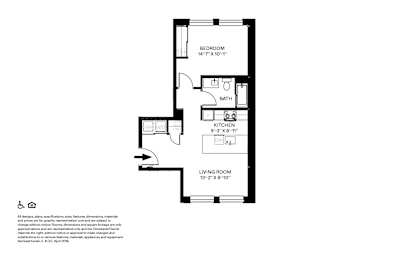 A black and white image of a floor plan for a small apartment.