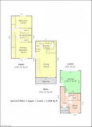 a floor plan of a house with two bedrooms and a living room