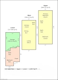a schematic diagram of three floor plans of a building