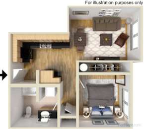 an image of a 3d floor plan of a studio apartment
